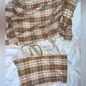 Thin strap crop tank top with matching button down sweater cardigan